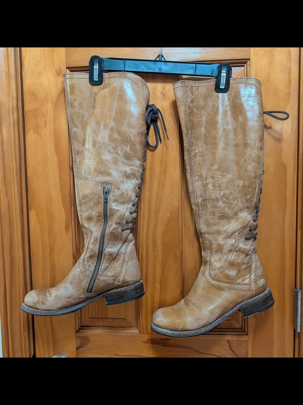 Bed/Stu Tall Lace-Back Riding Boots in Tan